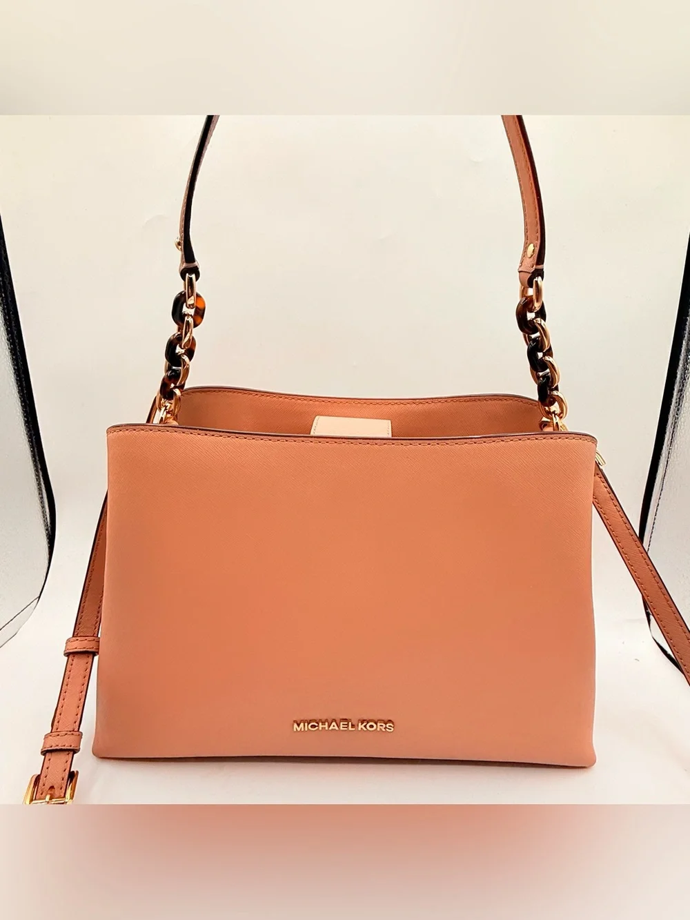 Michael Kors Portia Large East West Saffiano Leather Satchel Soft Pink Bag